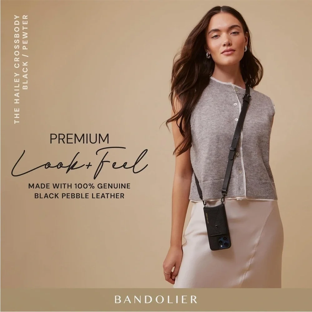 Bandolier Black Leather Phone Crossbody For 15 pro max